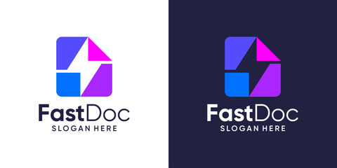 Fast doc logo design template. Document with lightning bolt graphic design vector. Symbol, icon, creative.