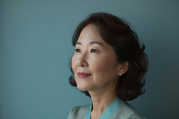 Fototapeta premium a woman with a blue shirt and a green shirt