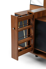 closeup open drawer of the dressing table . white background