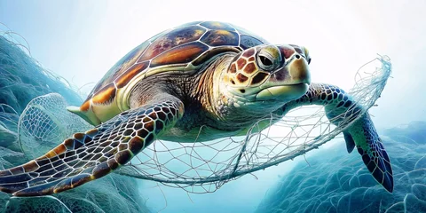 Fotobehang In "Turtle in Peril," we delve into the urgent plight facing marine turtles worldwide. These gentle creatures, emblematic of our oceans' delicate balance, are now confronted with grave  © Mr. Washington