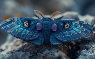 Splendid Blue Moth Adorned with Eye Designs