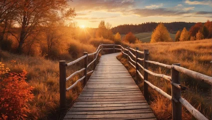 Zelfklevend Fotobehang wooden bridge in autumn © Abdullah