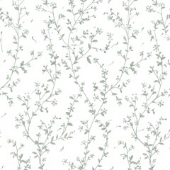 An ethereal seamless pattern with wildflowers and foliage in soft greens, ideal for crafting an atmosphere of wild natural beauty.