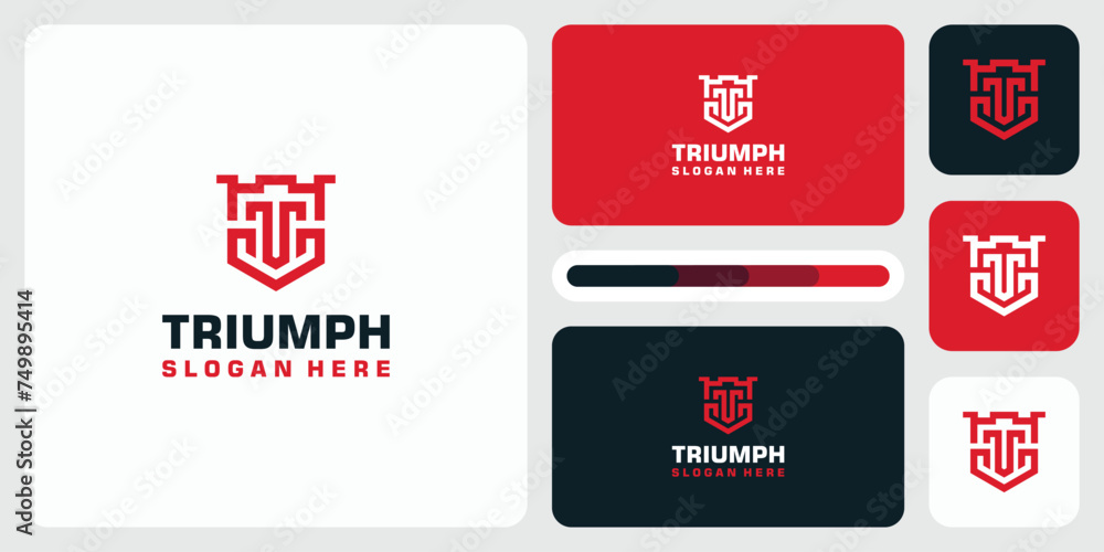 Poster vector logo design for the initials t in the shape of a fortress shield in a modern, simple, clean a