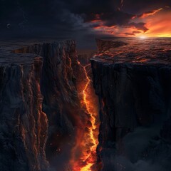 A chasm splitting the earth, revealing a glimpse into the fiery depths of the underworld