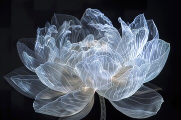Beautiful paper Capillary Effect lotus flower on a black background. Close-up
