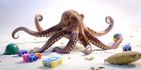 An octupus in the open sea, giant pacific octopus. Latin name - Octopus dofleini Octopus on...