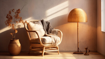 A close up of a cozy armchair in a living room - obrazy, fototapety, plakaty