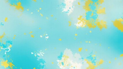 Fototapeta na wymiar Blue Teal Gold and White Hazy paint splatter pastel background