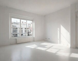 7. Home interior design of a room with white rooms and sun-lit windows as empty. 