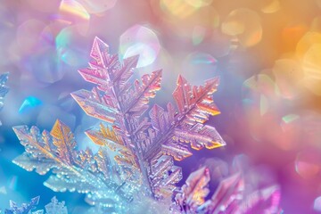 Fototapeta na wymiar Rainbow-colored ice crystals in macro, bright winter theme