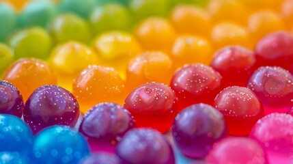 Fototapeta na wymiar Rainbow-colored candies in macro, bright and whimsical sweetness