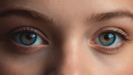 Close-up of blue eyes of a beautiful young girl.