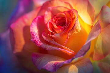 Whimsical, macro view of a rainbow rose, bright