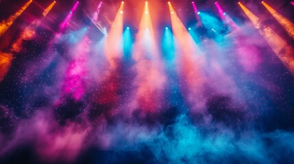 Abstract concert lighting, colorful spotlights dance across the stage, a background of musical euphoria and visual splendor, AI Generative - obrazy, fototapety, plakaty