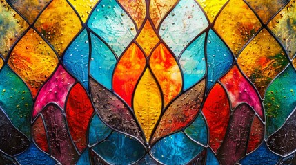Abstract colorful stained glass, vintage Art Nouveau pattern, interior decoration, AI Generative