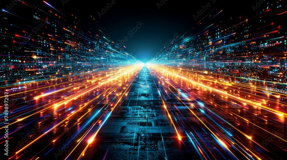 Poster abstract, futuristic technology concept, data coursing through digital pathways, a visual representa
