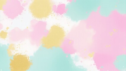 Pink Teal Gold and White Hazy paint splatter pastel background