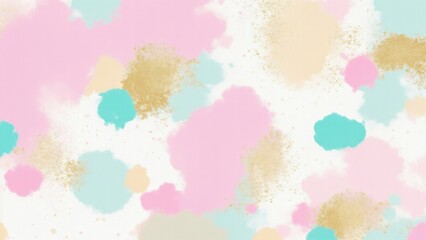 Fototapeta na wymiar Pink Teal Gold and White Hazy paint splatter pastel background