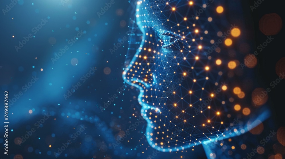 Poster blue digital technology canvas, dots and lines weave a tale of neural networks, cybersecurity, and d