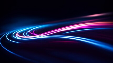 Intense neon curves bending and flowing against a dark background, hinting at liveliness 