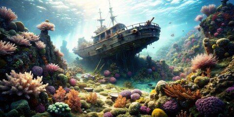 Naklejka premium Exploring Sunken Wonders: A Dive into Maritime History 