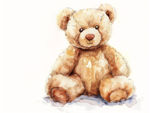 Watercolor Drawing of Cute Toy Teddy Bear Colorful Illustration isolated on white background HD Print 4928x3712 pixels Neo Art V4 72