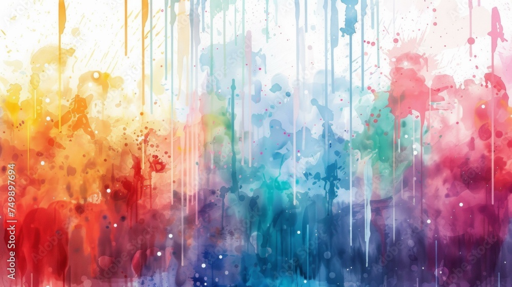 Poster create a vibrant, abstract watercolor backdrop featuring a spectrum of colors cascading across the c
