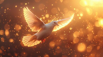 dove in flight, blaze effect, peace emblem, shadowy aura, AI Generative