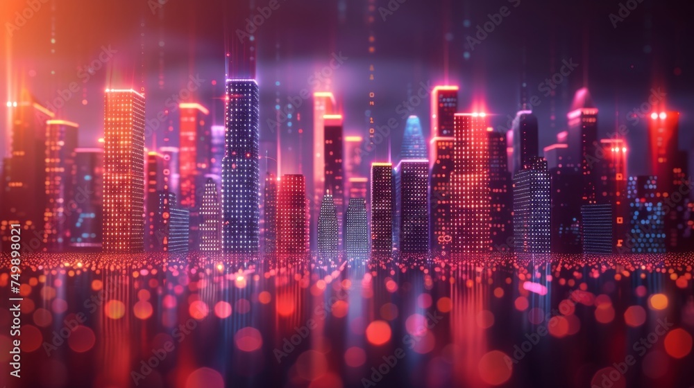 Poster futuristic smart city concept with abstract dots and gradient lines representing the seamless connec