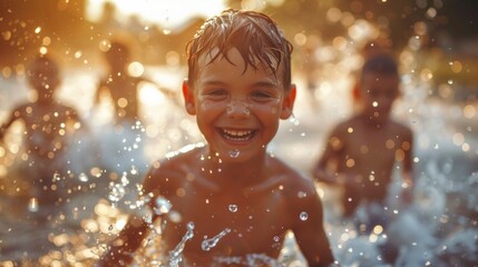 Obraz premium group of kids enjoying outdoor games, cheerful and amusing, AI Generative