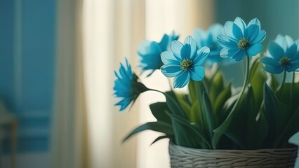 Spring flowers in the room. Spring background. Blurred concept. blue spring flowers, copy space.  invitation card, poster