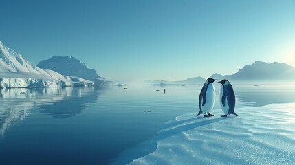 Penguins on a pristine snow landscape, a group huddled against the cold, crisp, clear day, the play of light on snow creating a serene, peaceful scene, capturing the essence of pol AI Generative