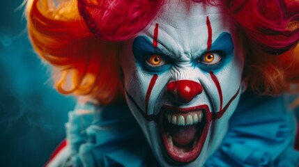 Screaming evil clown portrait, AI Generative - obrazy, fototapety, plakaty