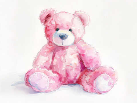 Watercolor Drawing of Cute Pink Toy Teddy Bear Colorful Illustration isolated on white background HD Print 4928x3712 pixels Neo Art V4 36