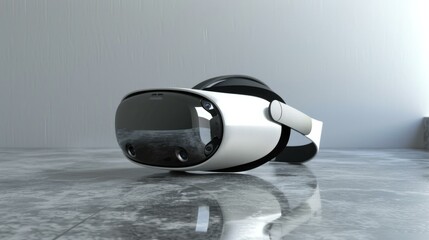 VR headset, enveloped in light gradient mist, minimalist backdrop, smooth textures, shimmering surface, AI Generative