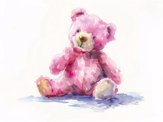 Fototapeta na wymiar Watercolor Drawing of Cute Pink Toy Teddy Bear Colorful Illustration isolated on white background HD Print 4928x3712 pixels Neo Art V4 28
