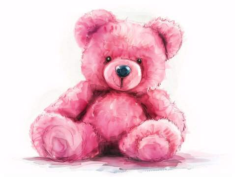 Watercolor Drawing of Cute Pink Toy Teddy Bear Colorful Illustration isolated on white background HD Print 4928x3712 pixels Neo Art V4 31