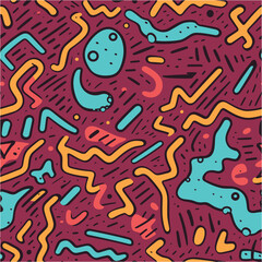 Futuristic Liquid Background. Good for book cover, fabric, print, wallpaper, etc. Big set of abstract various shapes and doodle objects. Minimalistic flat design. Seamless.