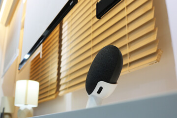 Speaker phone voice control for wooden blinds  automation system.