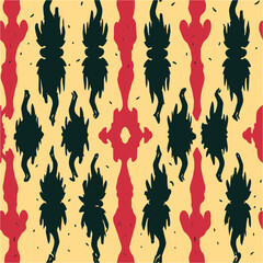 Design page fill. Entomology. Seamless abstract pattern with fantastic monster fish. Texture, background. Forest art. Background of spiders. Simplified retro cartoon style.