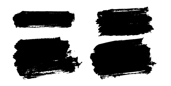 Formas rectangulares hechas con pintura negra, trazos gestuales con textura de pincel seco, reales hechos a mano, conjunto de recursos de trazos vectoriales con espacio para textos