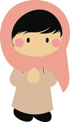 a cute girl happy ramadhan and eid, chibi perempuan mengucapkan selamat ramadhan dan idul fitri