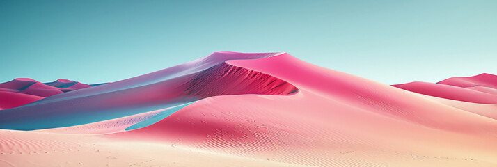 pink magenta sand dunes in the desert on blue sky background, appropriate for travel magazines, blog headers, website backgrounds, or desert themed contras designs.banner
