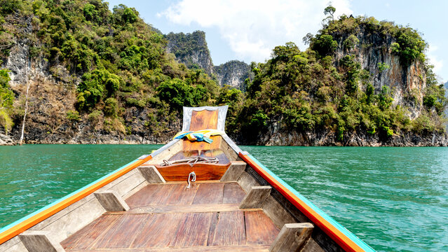 Thai national boat on Lake Chao Lan in Thailand