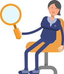 Doctor Character Sitting and Holding Magnifier
