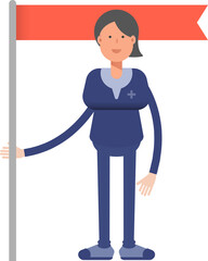 Doctor Character Holding Flag Pole
