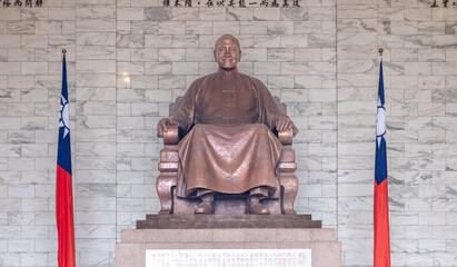 Large bronze statue of Chiang Kai Shek at a memorial hall in Taipei