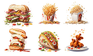 Set Of  Fast Foods Illustration Design,digital art,on white background