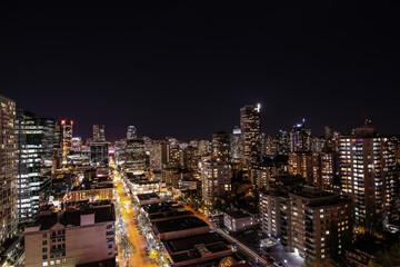 Fototapeta na wymiar aerial view or the famous Robson Street in Vancouver by night